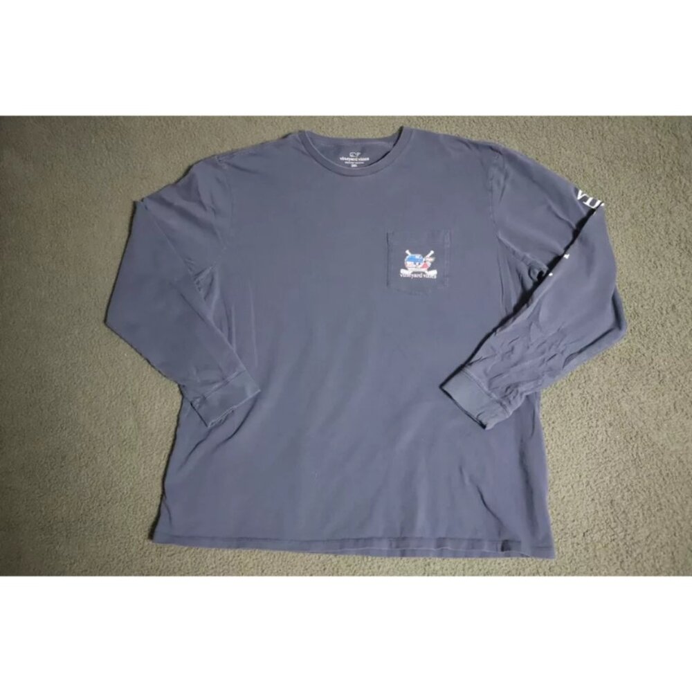 Vineyard Vines Pullover Sweatshirt Mens 2XL Blue Knit Hockey Whales Logo Graphic